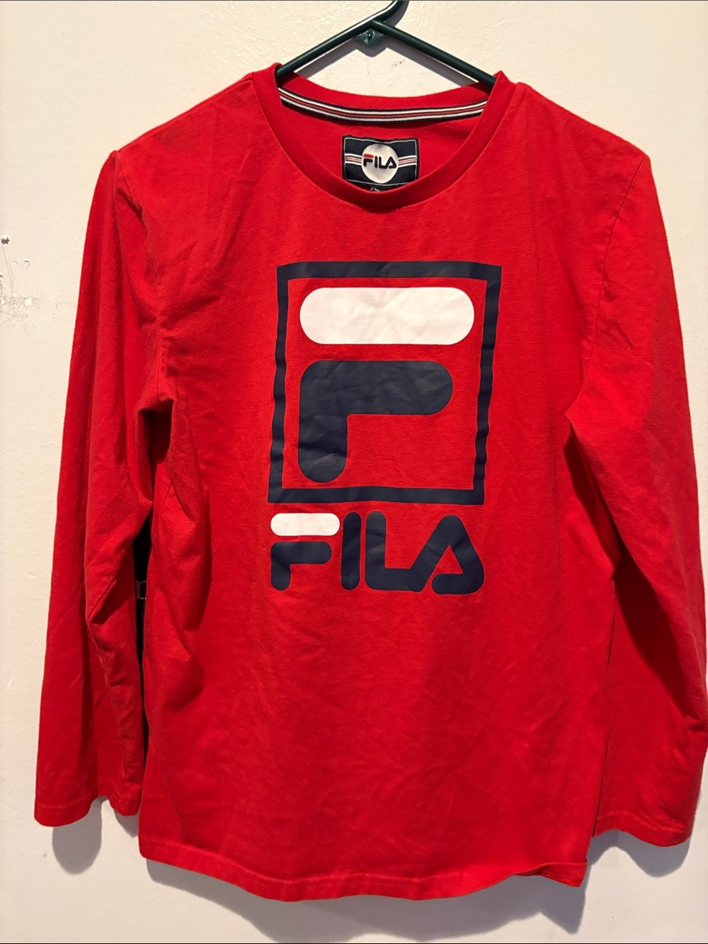 Fila Kids Long-Sleeve Logo Tee in Red with Navy & White Accents